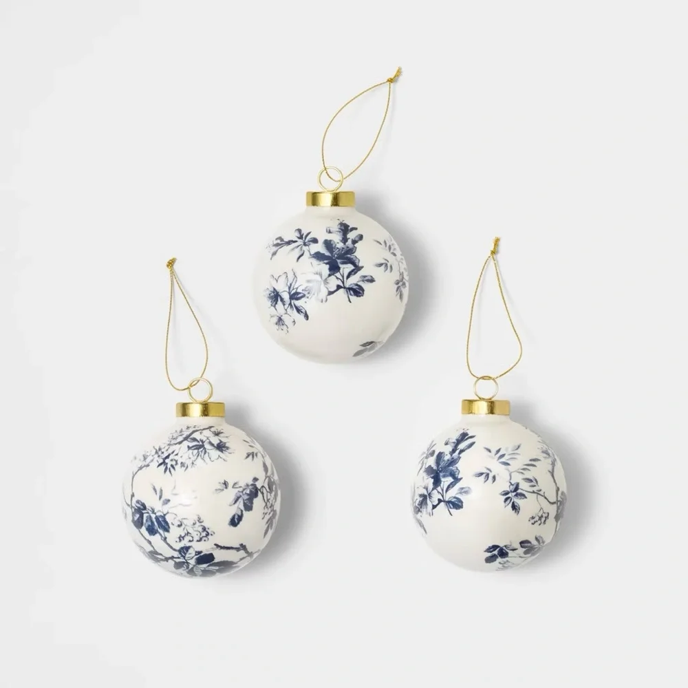 2 Sets Hand Painted Christmas Ornaments White/Blue - designed with Studio McGee